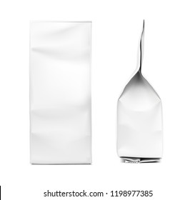 Realistic vertical bag. Packaging from different angles. Front and side view. Vector illustration isolated on white background. Ready for  your design. EPS10.