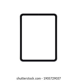 Realistic vertical black - gray tablet computer mock up isolated on white background - front view. Tablet with blank touch screen. Flat style. Vector illustration. Eps10