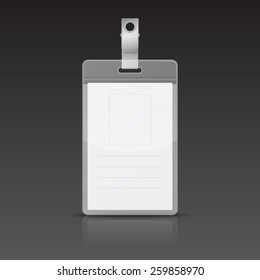Realistic Vertical Card Name or ID card with reflection on black background. Vector EPS10 illustration. 