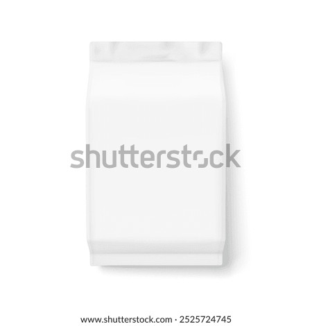 Realistic vertical flow pack mockup for food. Front view. Vector illustration isolated on white background. Can be use for your design, promo, adv and etc. EPS10.	
