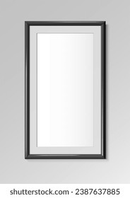 Realistic vertical frames Black color. For an image with an aspect ratio of 2 to 1 Posters on wall Mock-up. Frames Design Template for Mockup. Vector illustration