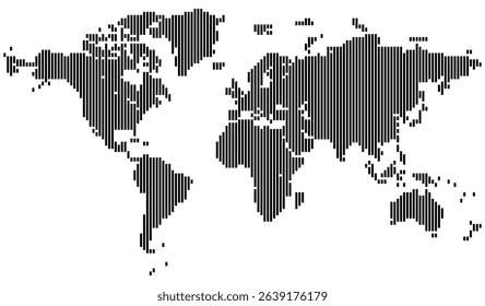 Realistic vertical line shape dotted world map feathering abstract country boundary. Contemporary vertical line shape dotted world map design in vector format for presentations, info-graphics
