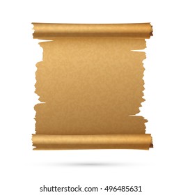 Realistic vertical paper ancient vector scroll. Old parchment sheet illustration