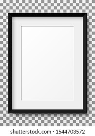 Realistic vertical picture frame isolated on transparent background.