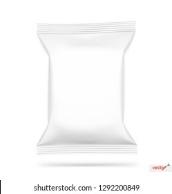 Realistic vertical pillow bag mockup.  Vector illustration isolated on white background. Can be used for food, hygiene, cosmetic. EPS10.	