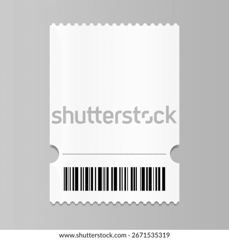 Realistic vertical template of coupon, ticket, receipt, check with separation point and barcode