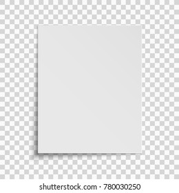 Realistic vertical white sheet of paper isolated on a transparent background. Template for your project. Vector illustration