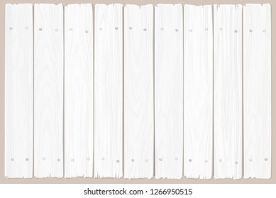 Realistic vertical white wooden background: narrow frayed planks with nails. Hand drawn, no trace.