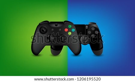 Realistic Video Game Controller 2 Model on Color Character Background, Compare concept, Vector Illustration.