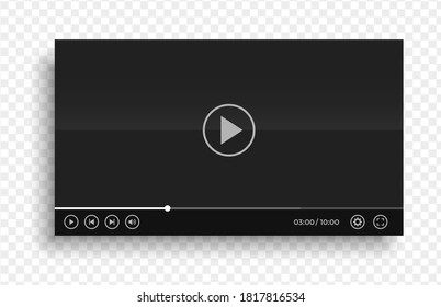 Realistic Video media player. Modern social media web digital interface display mobile app. online window play video control screen application vector template.