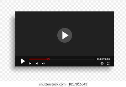 Realistic Video media player. Modern social media web digital interface display mobile app. online window play video control screen application vector template.