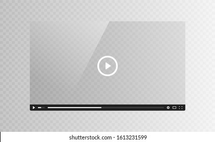 Realistic Video player glass screen isolated on transparent background. Vector illustration.