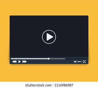 Realistic video player with shadow on yellow. Vector stock illustration.