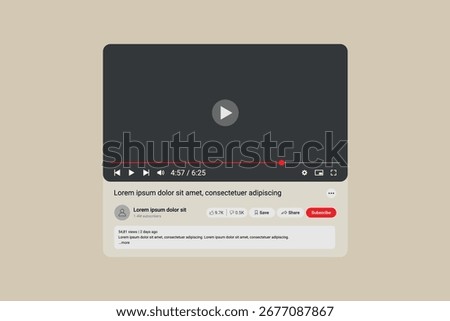 Realistic Video Player UI UX with Playback Controls Template.