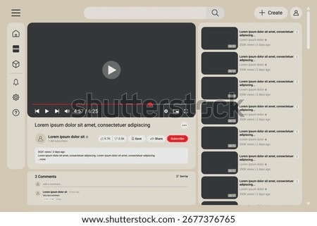 Realistic Video Player UI UX with Playback Controls Template.