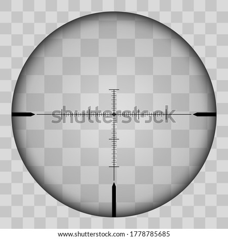 Realistic view of the area of the sniper crossroads with measures. The pattern of the sniper area stands out in a transparent tone. Inspection through the rifle sight. Vector illustration