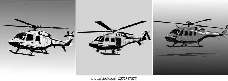 Realistic View Color Helicopter Background, Transportation Icons, Military Helicopter, Helicopter In Blue Sky With Clouds, Landing Helicopter,