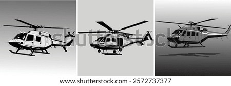Realistic View Color Helicopter Background, Transportation Icons, Military Helicopter, Helicopter In Blue Sky With Clouds, Landing Helicopter,