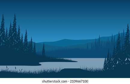 Realistic view of mountains at dusk in the countryside with a beautiful river