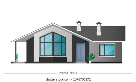 Realistic villa isolated on a white background. Stylish modern loft style house. Vector illustration