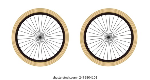 Realistic Vintage Bicycle Wheels On White Background, Bike Parts Vector Illustration.