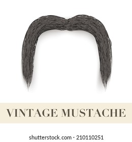 Realistic Vintage Black drooping mustache. Vector Illustration isolated on a white background. 