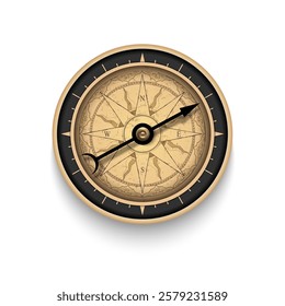 Realistic Vintage Compass isolated on white background. Stock vector, element for design global travel, tourism, exploration