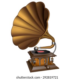 Realistic vintage gramophone on a white background