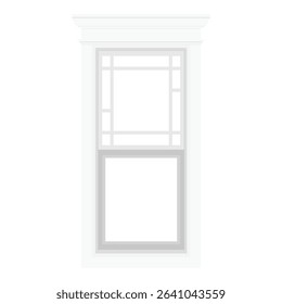 Realistic vintage house window frame isolated on white background. English sash window. Vector illustration