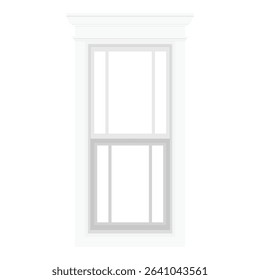 Realistic vintage house window frame isolated on white background. English sash window. Vector illustration