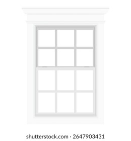 Realista vintage casa janela quadro isolado no fundo branco. Inglês sash window. Ilustração vetorial