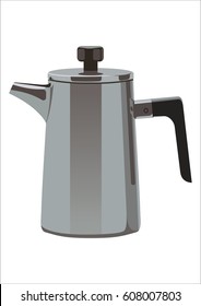 Realistic vintage metal coffee pot with handle. Vector Illustration on white background for design