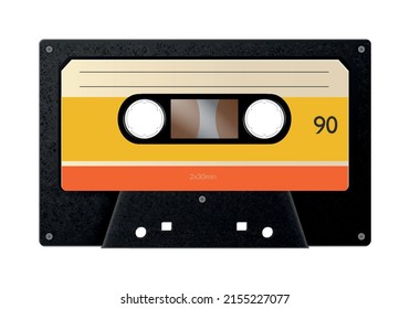 Realistic vintage music cassette composition with isolated image of audiotape on blank background vector illustration