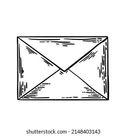 Realistic vintage paper letter envelope vector sketch set. Vintage engraved scribble style with wax seal black and white monochrome illustration.