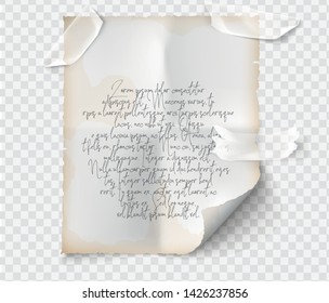 realistic vintage torn sheet of notebook paper with tape