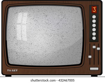 Realistic vintage TV-set with nixie indicator and interference on the screen.