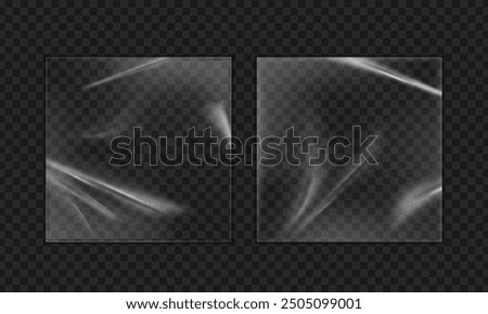 Realistic vinyl plastic cover template with shrink effect on transparent background. Retro abstract disk pack mockup.