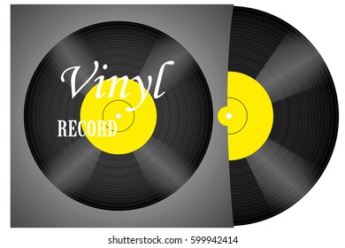 A realistic vinyl record with a cover. Disco. Retro design. Foreground. Music. Live music.
