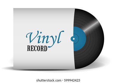 A realistic vinyl record with a cover. Disco. Retro design. Foreground. Music. Live music.
