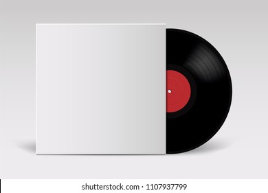 Realistic Vinyl Record with Cover Mockup. Retro design. Front view.