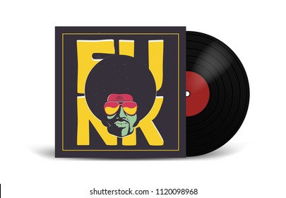 Realistic Vinyl Record with Cover Mockup. Disco party. Retro design. Front view.