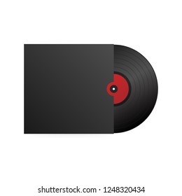 Realistic Vinyl Record with Cover Mockup. Disco party. Retro design. Vector stock illustration.