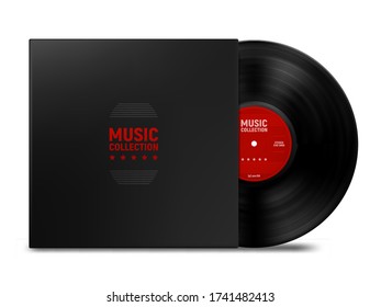 Realistic vinyl record with cover mockup. Music collection. Vinyl design Vector illustration