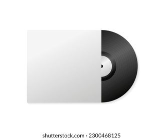 Realistic vinyl record with cover mockup. Disco. Retro design. Front view. Classic vinyl record for music. Editable isolated object. Vector illustration