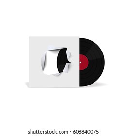 Realistic vinyl record with cover mockup. Front view. Vector illustration