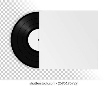 Realistic vinyl record with cover on transparent background. Vector illustration