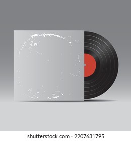 Realistic Vinyl Record with Cover Packaging, Vector Mock-up. LP envelope template. Front view