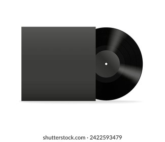 Realistic vinyl record with front view cover mockup.