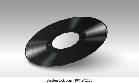 Realistic vinyl record for gramophone retro player. Classic lp long play vintage technology music disc isolated on white background. 3d vector illustration