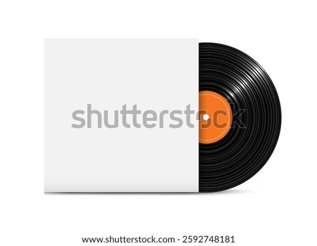 Realistic vinyl record in paper case,black polyvinyl chloride. Vector template isolated on white background